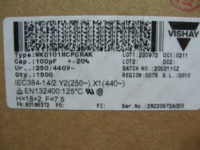 1500 pcs pn -WK0101MCPCRAK capacitors ceramic 100PF 20%