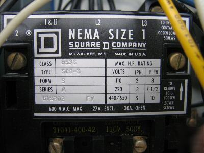 Square d switch class 8538 type 9CG-11 form: ft nema 1