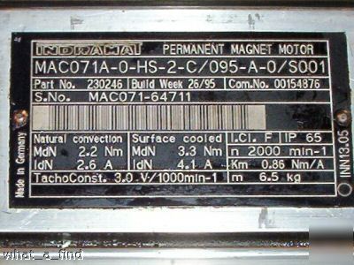 Indramat mac-071-a-0-hs permanent magnet motor MAC071A