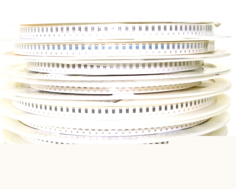 8 partial reels of assorted surface mount resistors